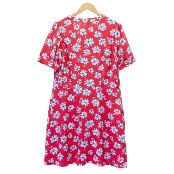 LOFT Floral Flare Retro Shirt Dress Coral Red Blue White Size 14P | 14 Petite - Picture 3 of 14